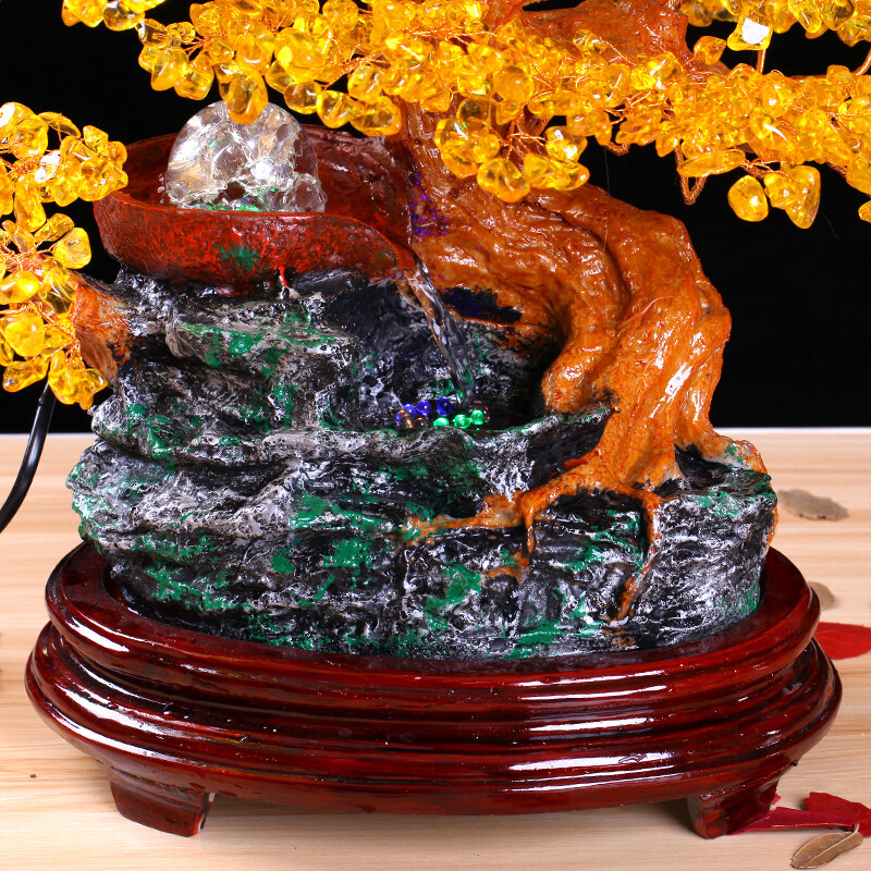黃水晶招財樹 流水滾球工藝擺件，為家居注入財富與靈動